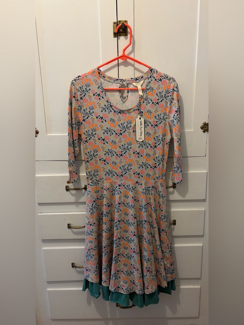 NWT Matilda Jane Joanna Gaines Floral Midi Dress with Teal Underlayer
